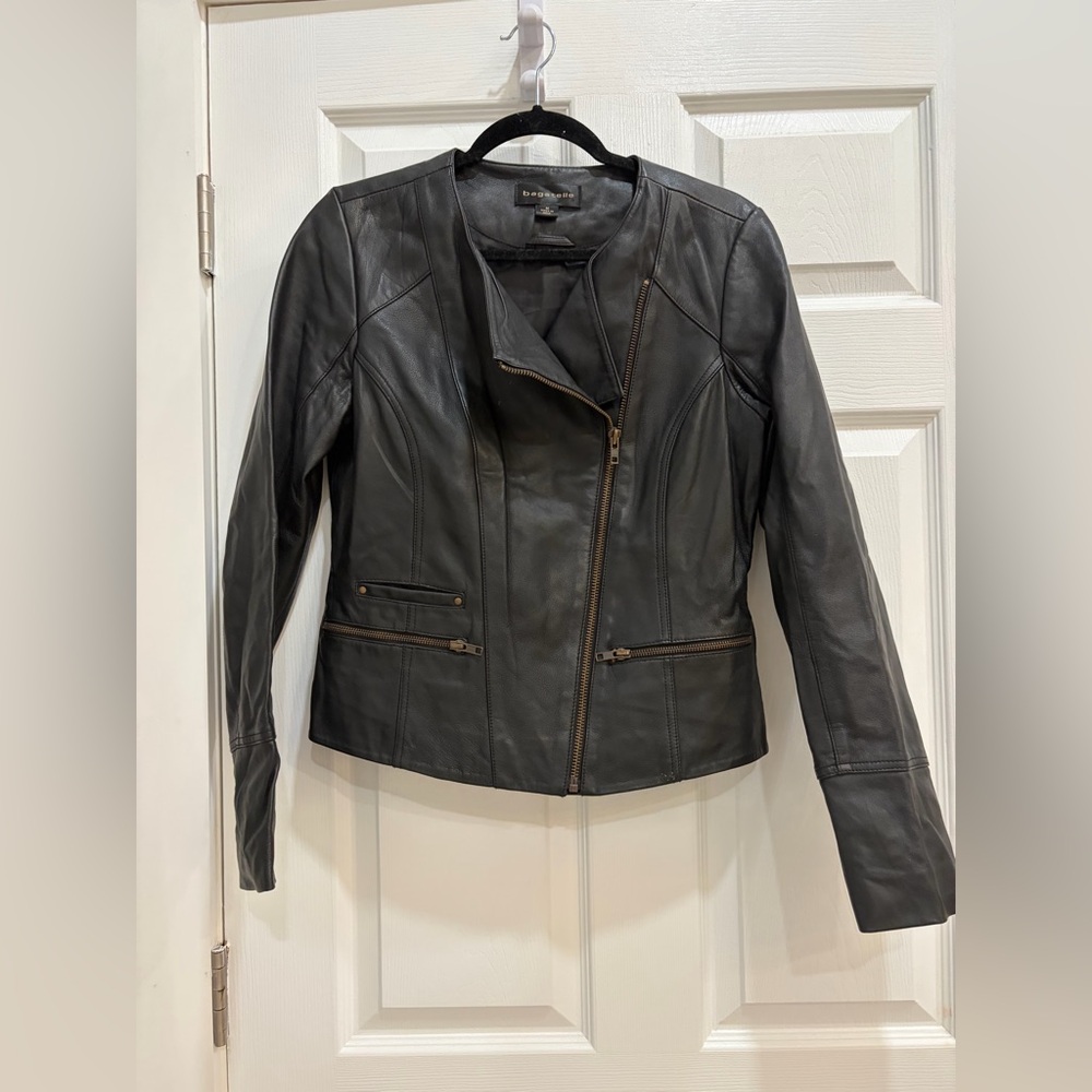 bagatelle Black Asymmetrical Leather Moto Jacket